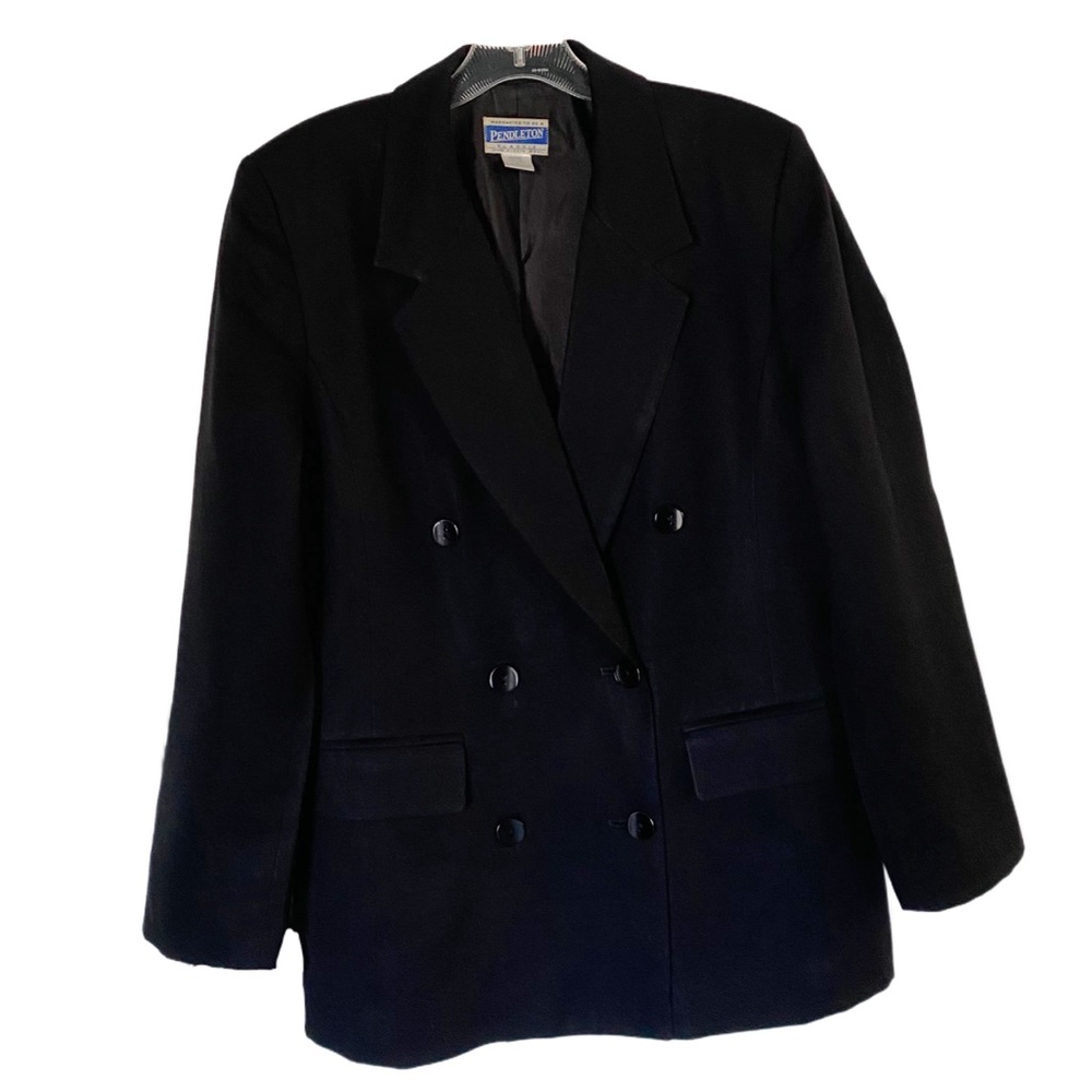 Vintage Pendleton 100% Wool Double Breasted Black Blazer Made in USA